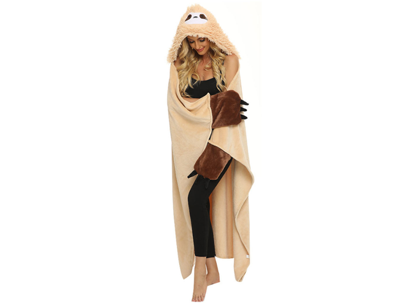 Wearable Fluffy Sloth Hooded Blanket