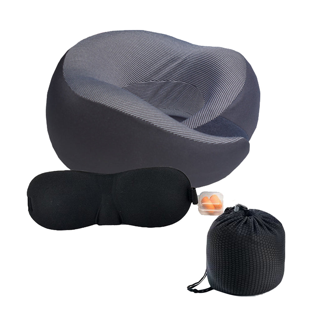 Travel Pillow Memory Foam Neck Pillow Set with Eye Mask Earplugs