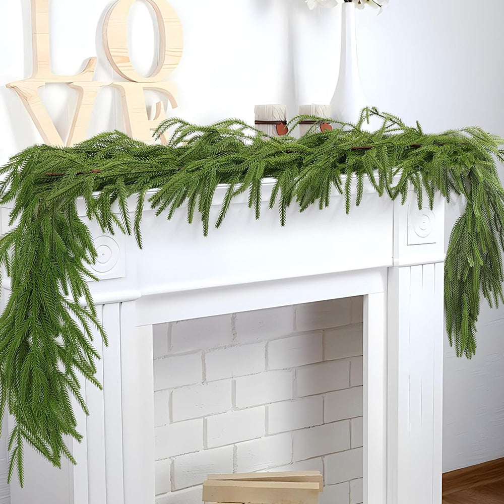 Christmas Norfolk Pine Garland Greenery Garland for Home Decor Fireplace
