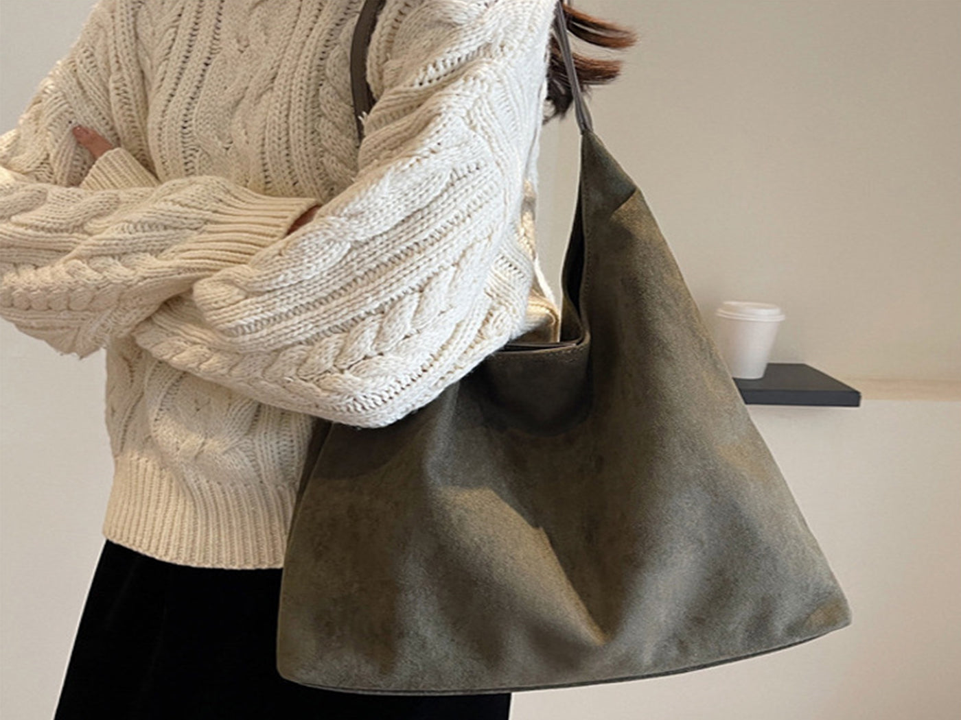 Women's Faux Suede Vintage Tote Hobo Handbag with A Purse