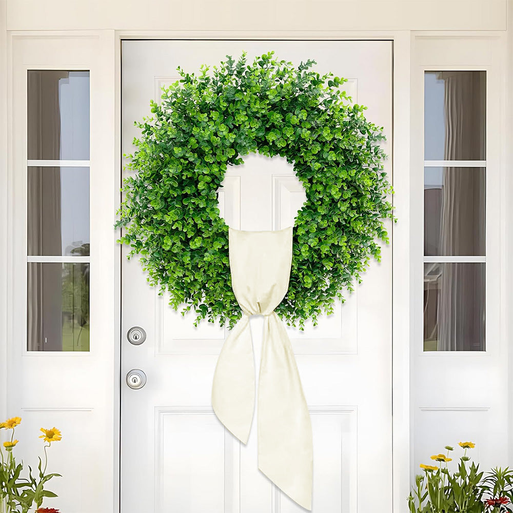 Foldable Artificial Eucalyptus Wreath with Scarf for Door and Wall Decor