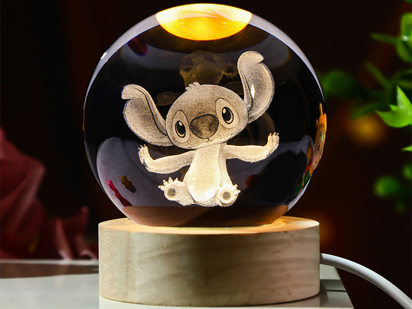 Stitch Inspired Laser Carving 3D Crystal Ball Night Light