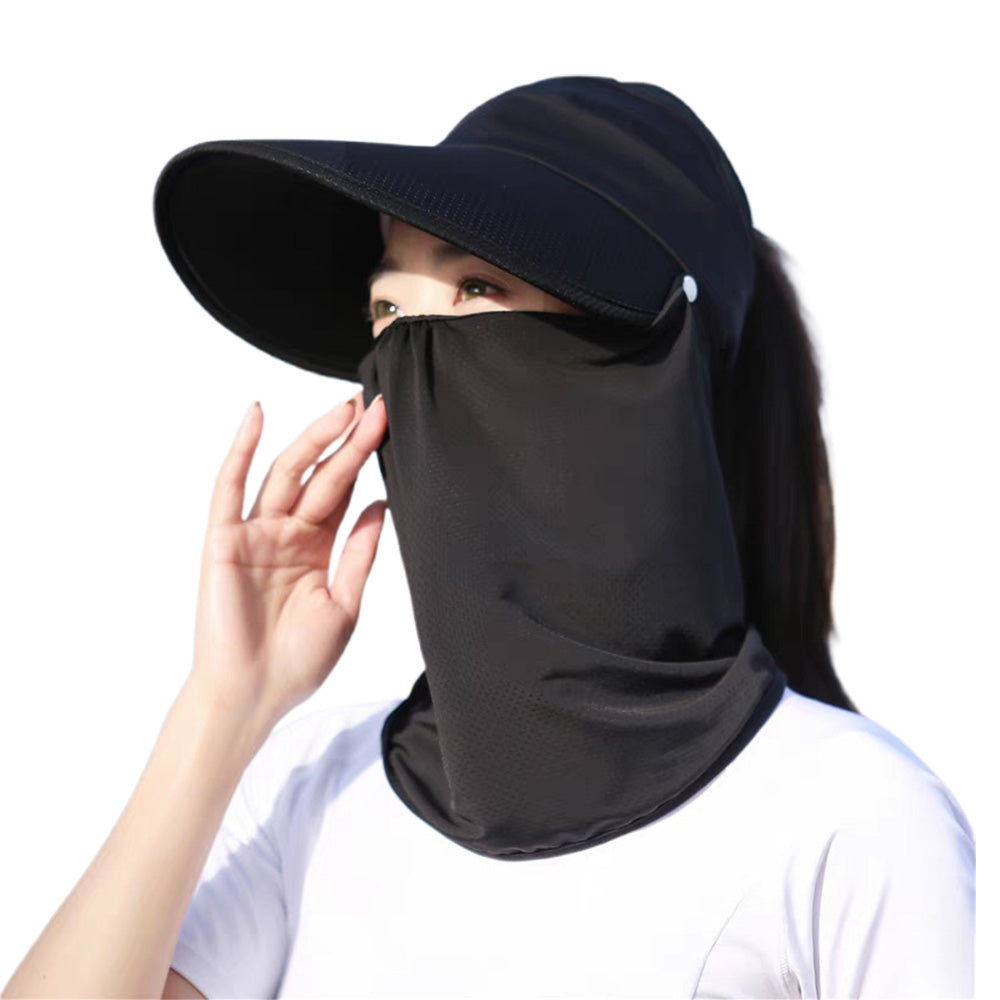3 in 1 Ponytail Sun Hat with Detachable Face Cover and Chin Strap