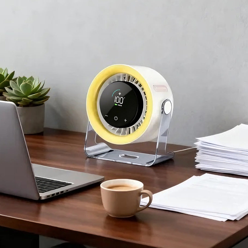 USB Rechargeable Desk Fan with 100 Speeds Display and 120 Degree Rotation
