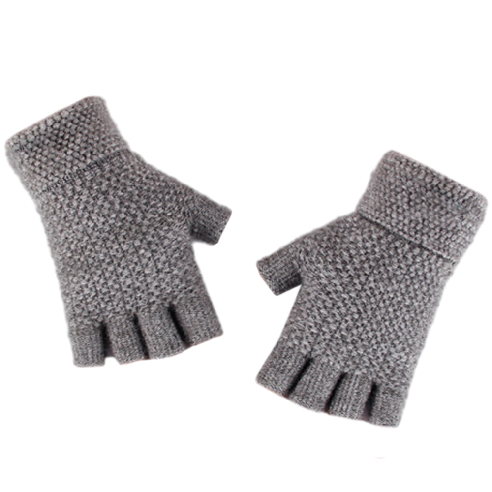 Winter Faux Alpaca Wool Thermal Men Knitted Half-Finger Gloves
