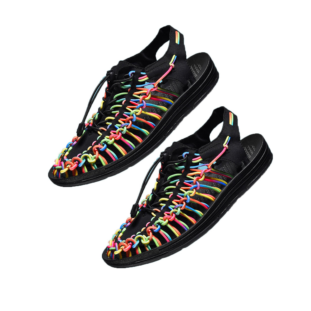 Men Summer Cut Out Lace-Up Front Sandals Outdoor Beach Walking Sandals Shoes
