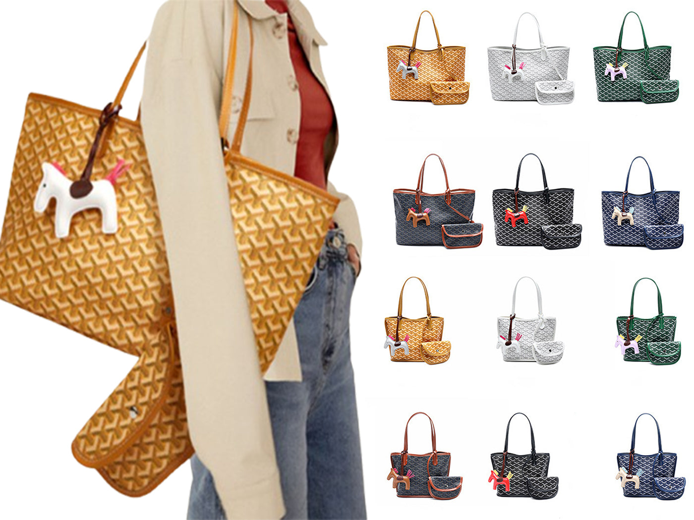 Women's Goyard Inspired Tote Bag with Wallet