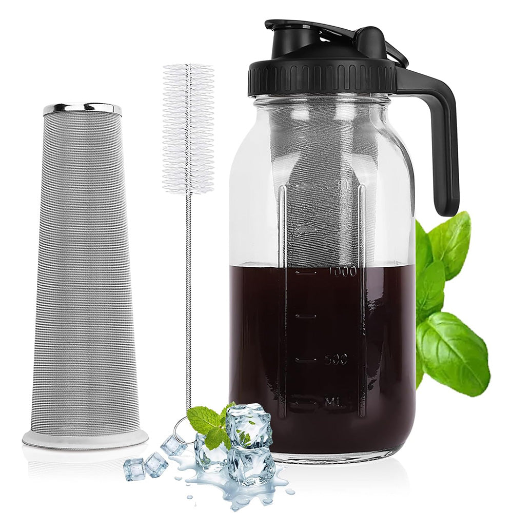 1.89L Cold Brew Coffee Glass Maker Pitcher Spout Lid with Wider Handle and Filter