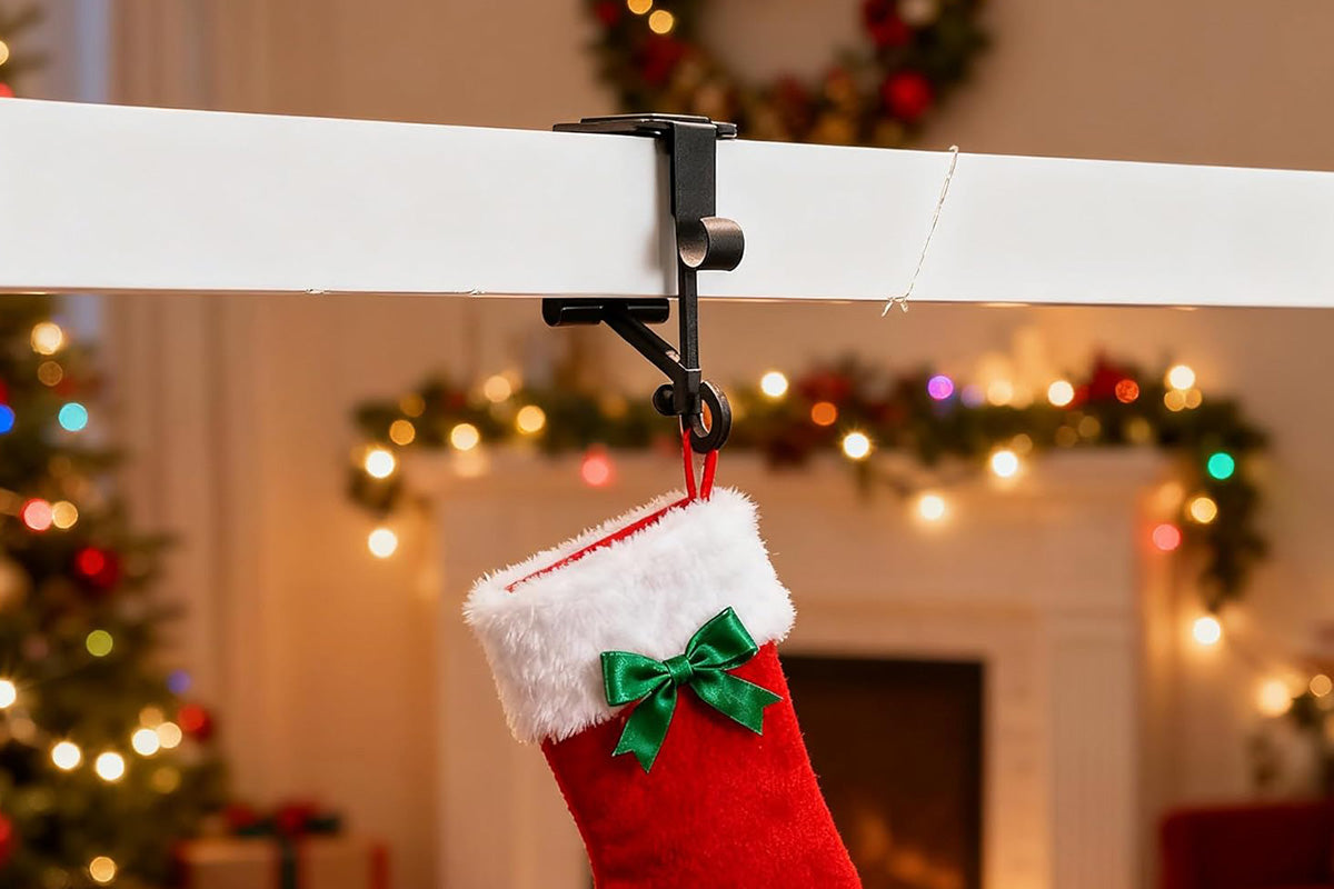 2 in 1 Christmas Fireplace Stocking and Mantel Garland Hanger with Non-Slip Pads