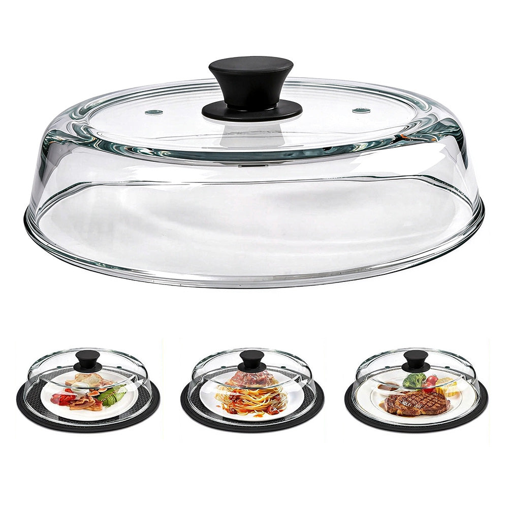 Microwave Glass Splatter Cover with Silicone Trivet Dual Vents and Handle