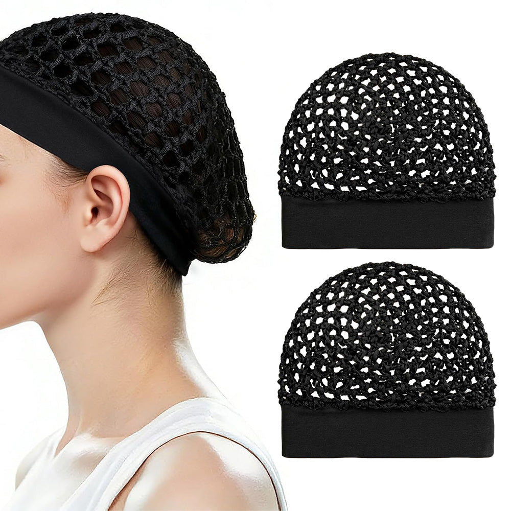 2 Pack Rolled Edge Crochet Mesh Sleep Hair Bonnet Caps