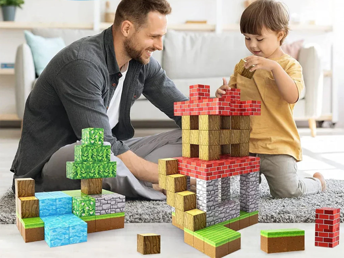 100 Pieces Set Minecraft Inspired Primitive Forest Theme Magnetic Blocks Building Toys