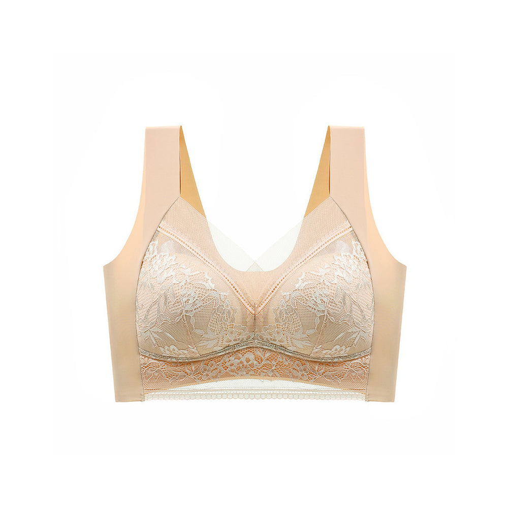 Women V Neck Floral Lace Seamless Bra