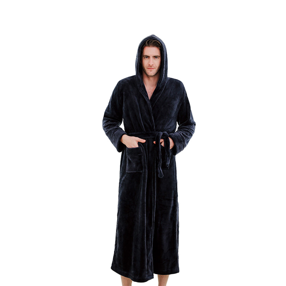 Winter Long Flannel Hooded Bath Robe