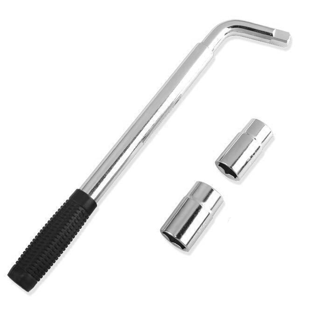 Telescopic Car Wheel Brace with 2 Sockets L Shaped Universal Wheel Wrench for Tire Removal