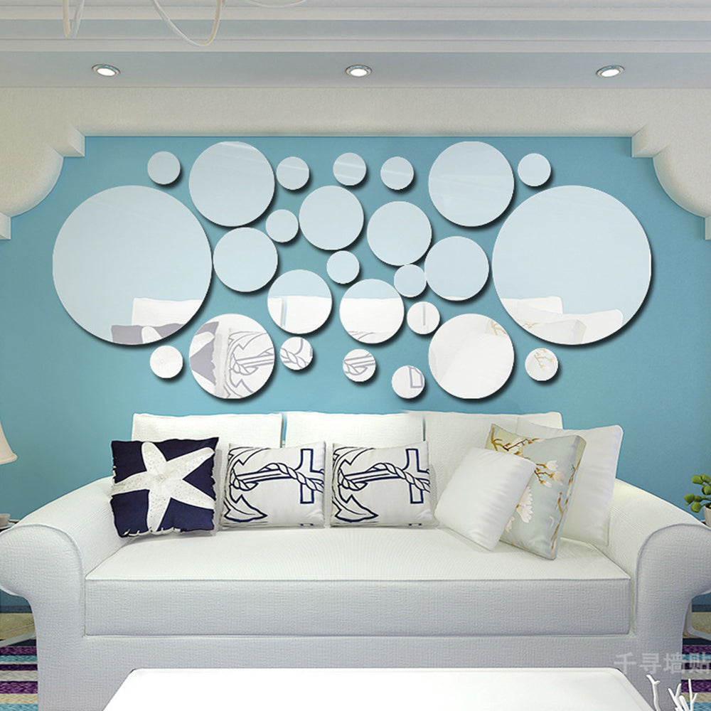 26Pcs Acrylic Round Mirror Wall Decor Stickers Removable Adhesive Wall Decals
