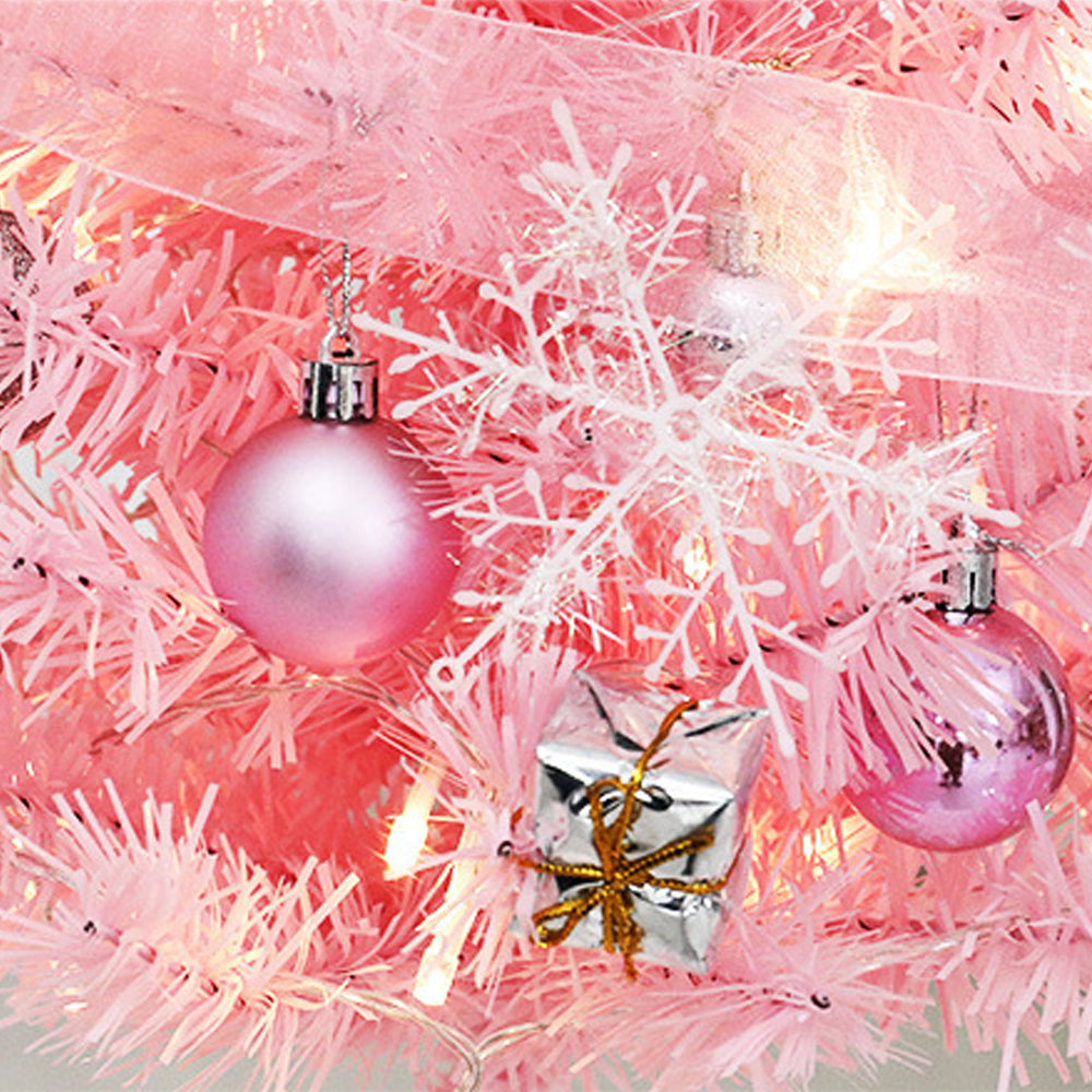 45/60CM Mini Christmas Tree With Led String Light Pink Artificial Xmas Tree