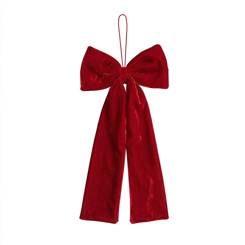 Vintage Burgundy Velvet Christmas Bow with Hanging Cord for Tree Decor