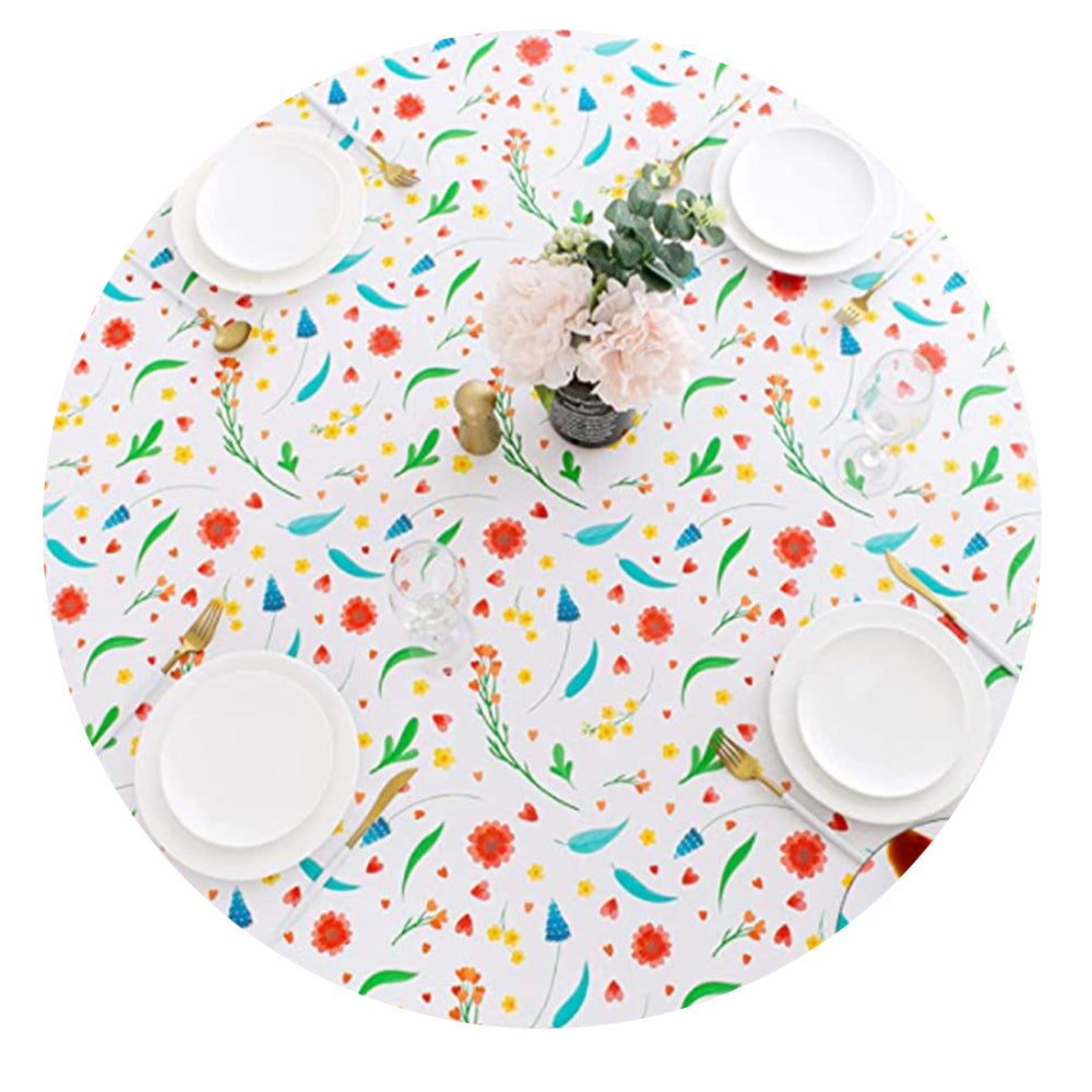 Waterproof Wipeable Elastic Edge Round PVC Print Tablecloth for Kitchen