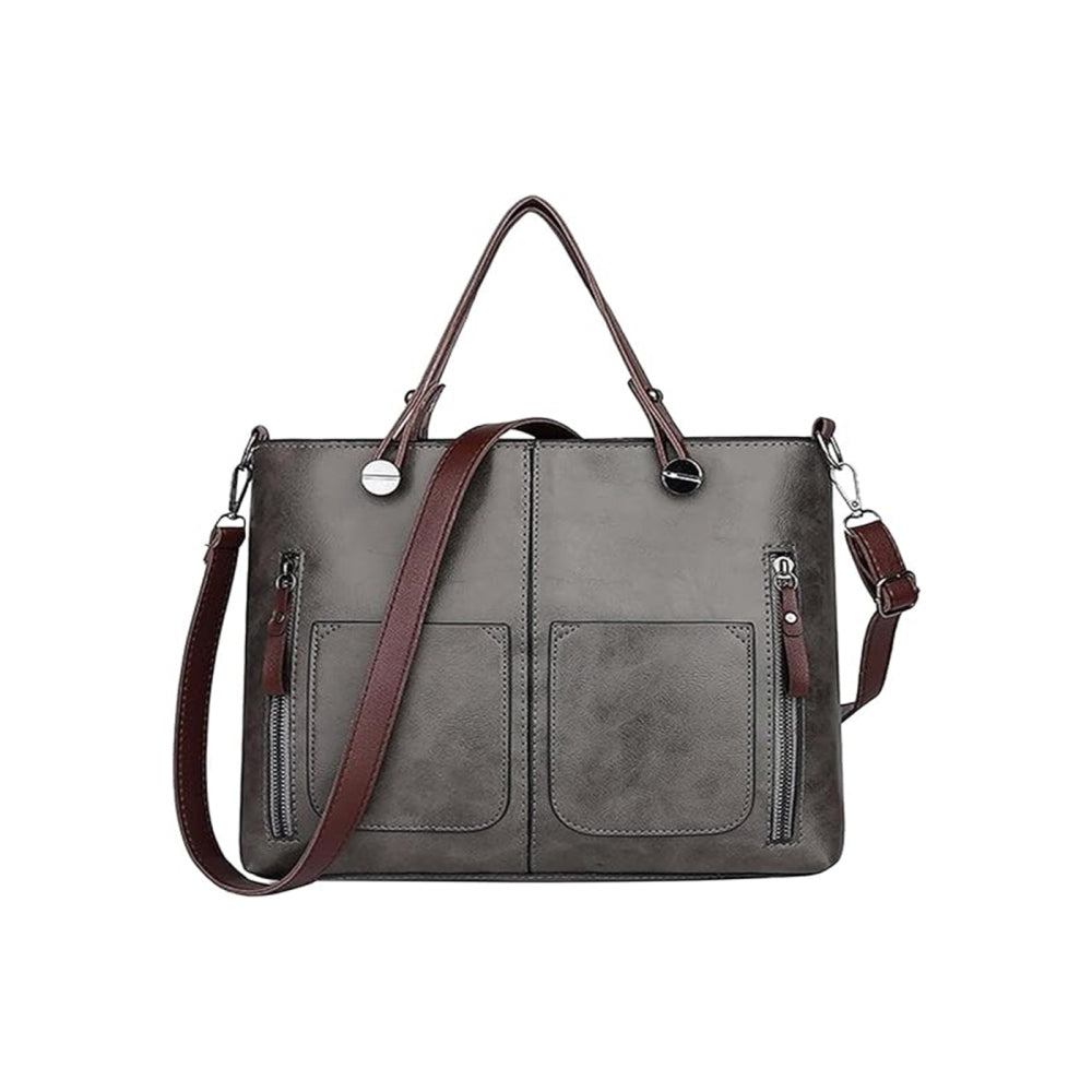 Vintage PU Leather Shoulder Tote Bag with Large Capacity for Women