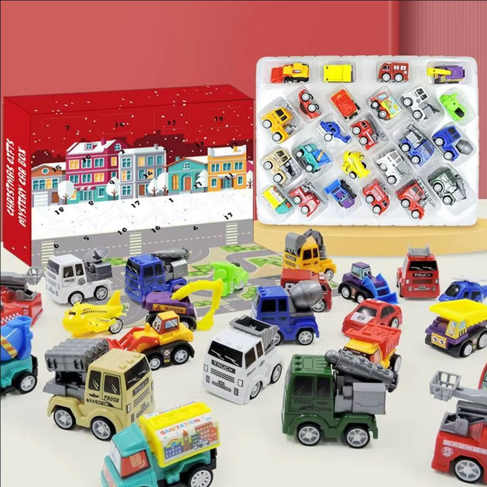 24 Days Christmas Countdown Calendar with Pull-Back Cars Vehicles Holiday Gift
