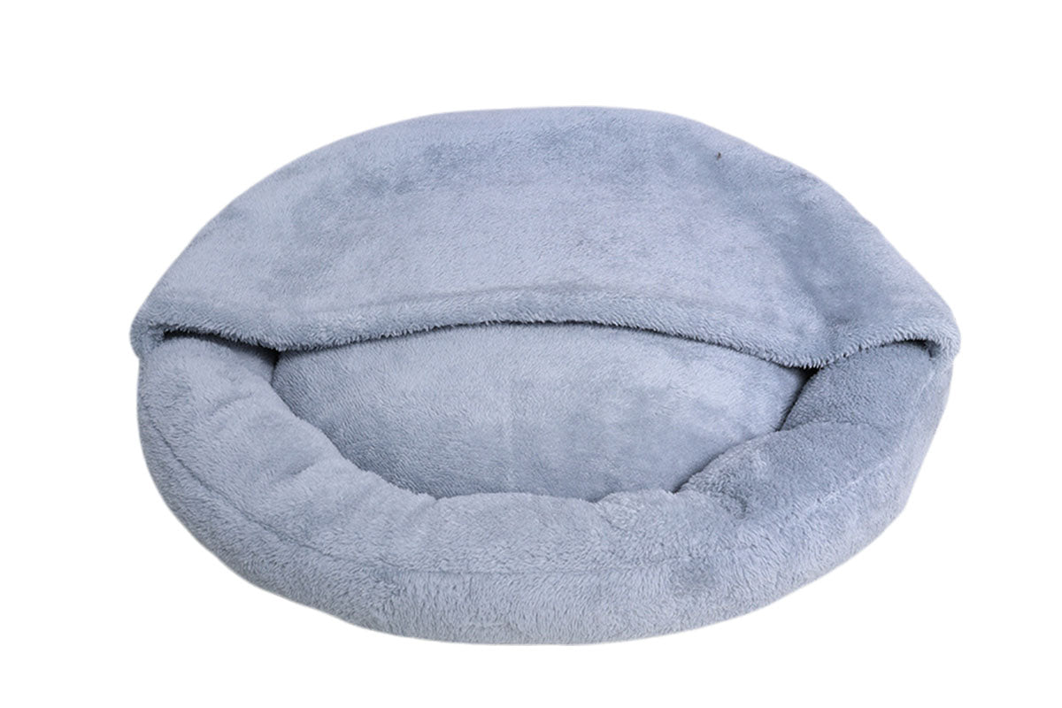 Semi-Enclosed Plush Pet Bed Calming Hooded Cat Small Dog Bed 60cm
