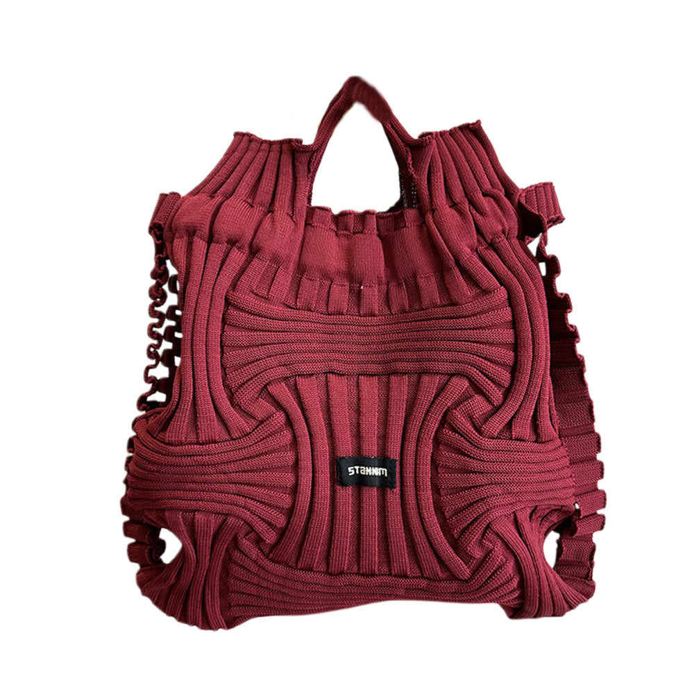 Women Woven Pleated Knitted Backpack Handbag