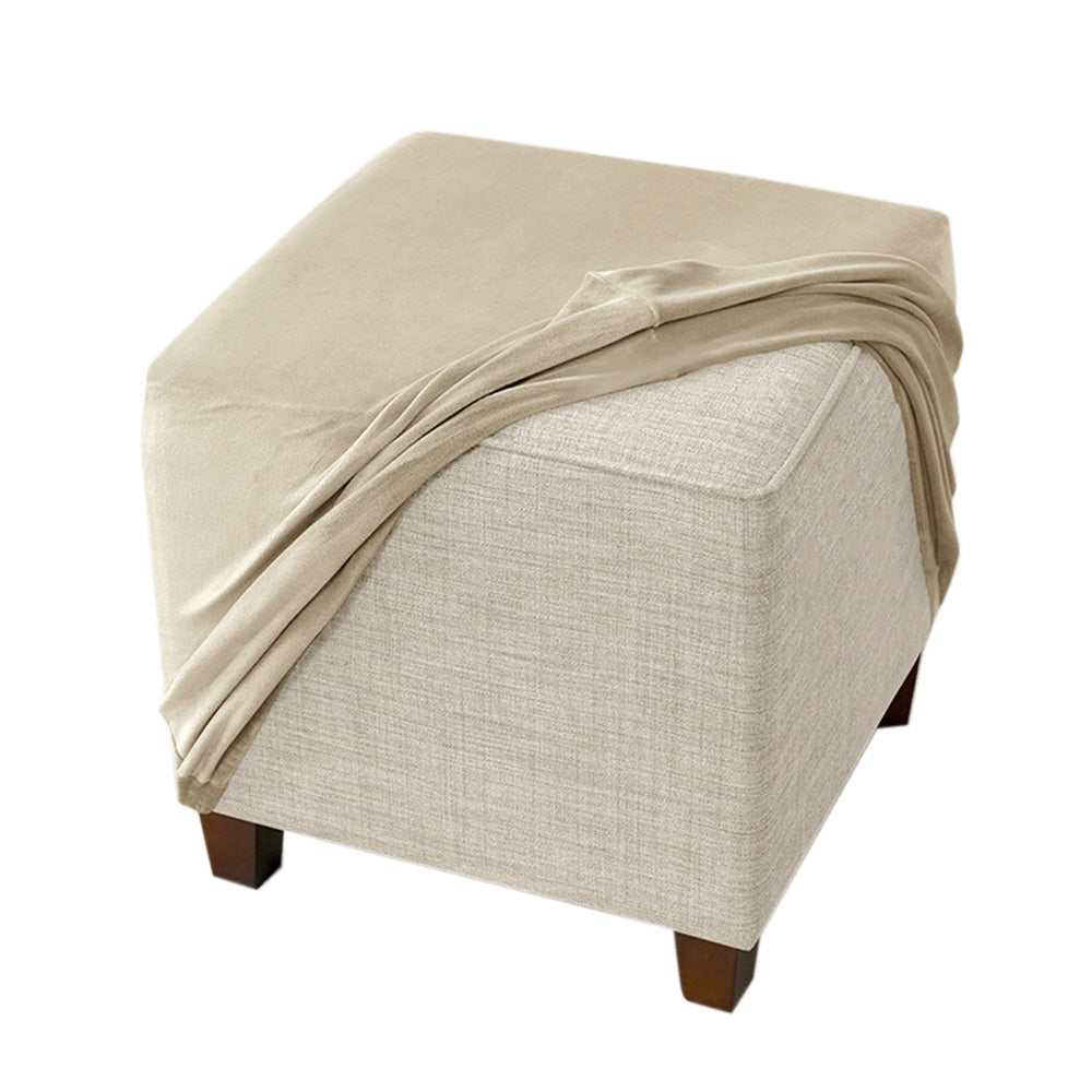 High Stretch Square Footstool Cover Machine Washable-Beige
