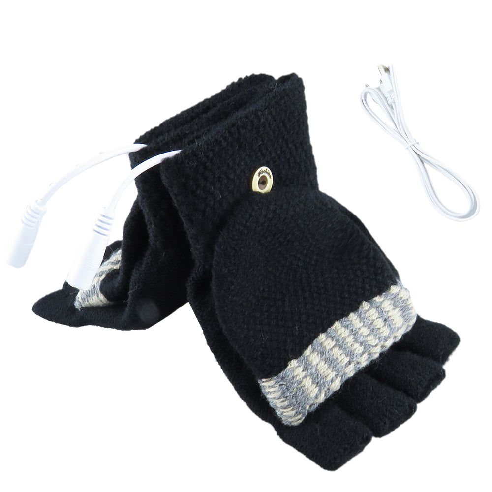USB Heated Fingerless Gloves with Full Cover Mitten Washable Winter Warmers