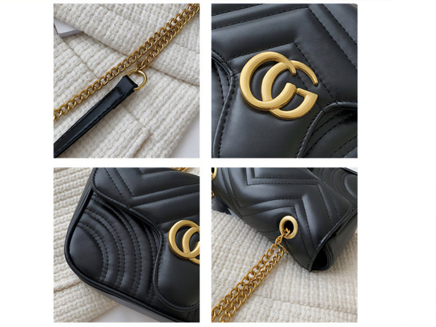 Quilted Gucci Inspired Gold Chain Shoulder Bag for Women