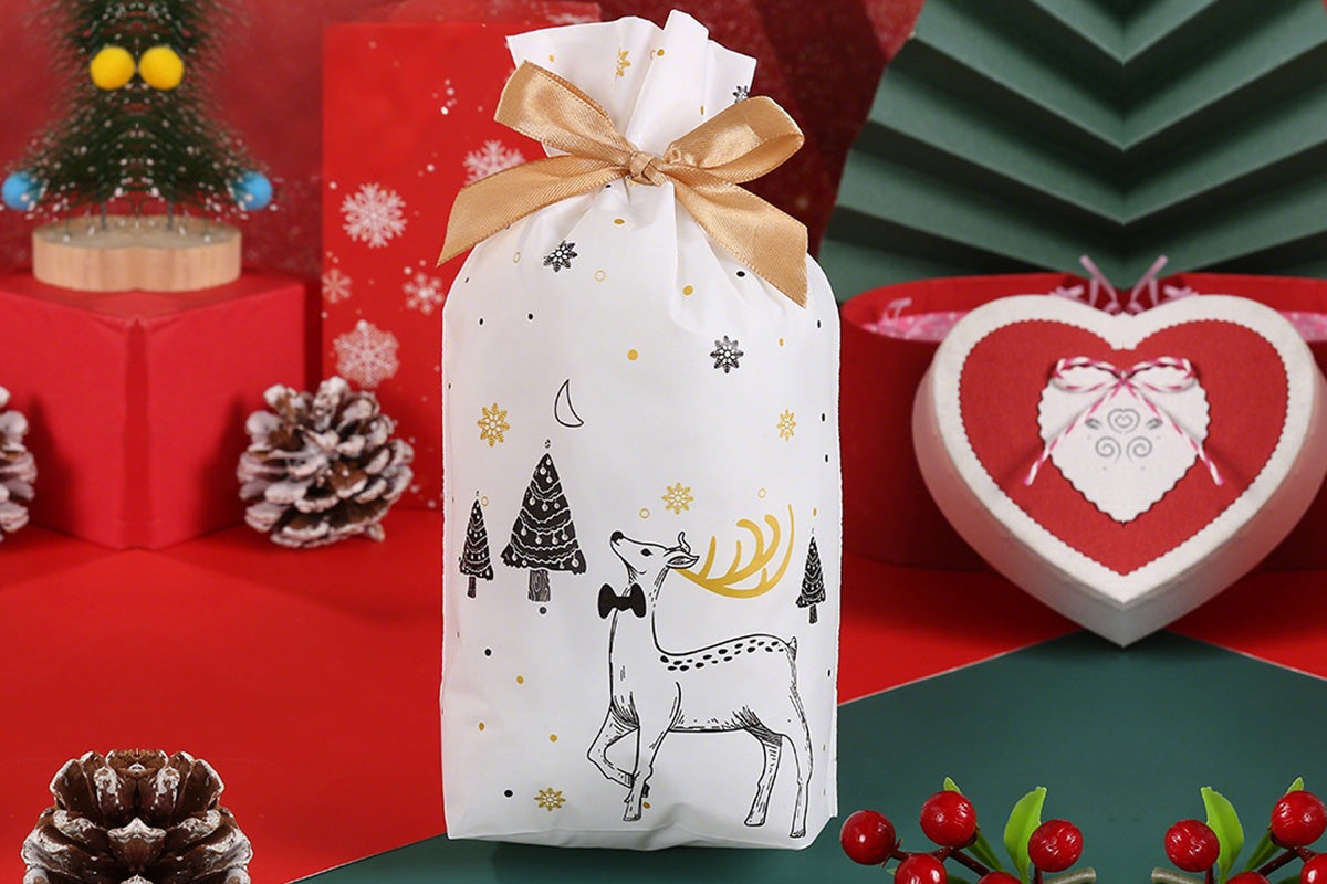 50Pcs Christmas Candy Treat Bags Gift Wrapping Drawstring Bags for Holiday Party