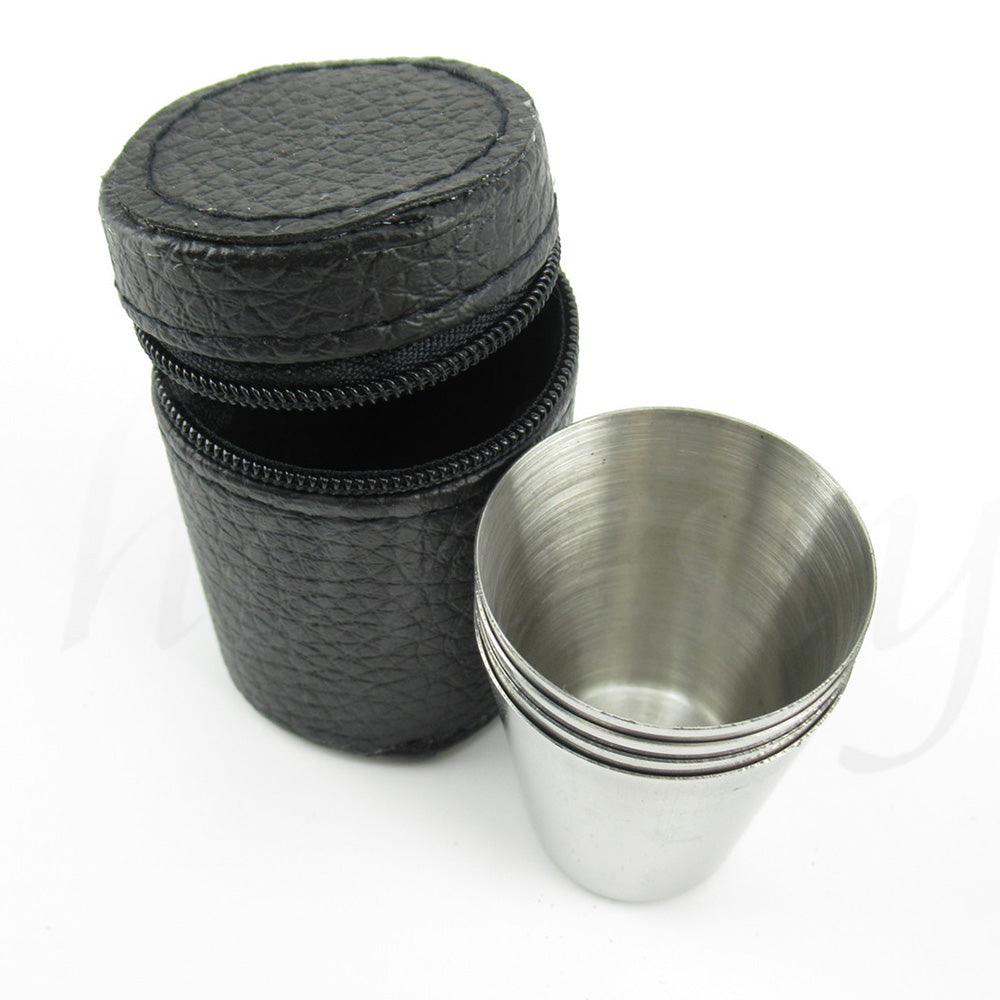 30ml Stainless Steel Shot Cup Set with PU Carry Pouch for Travel