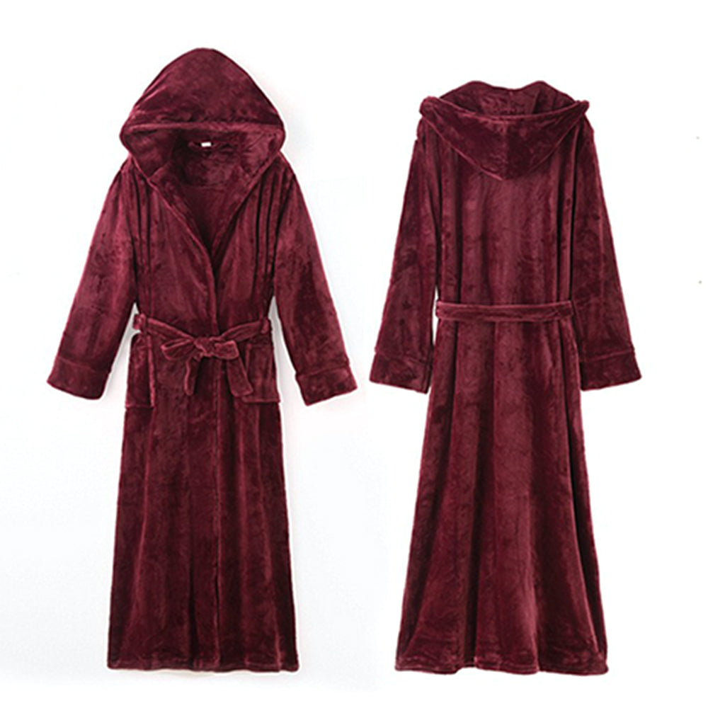 Winter Long Flannel Hooded Bath Robe