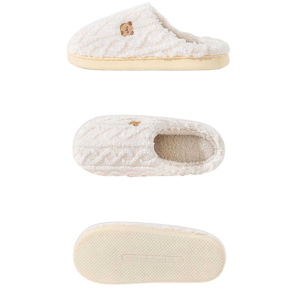 Winter Plush Slippers Soft Indoor Warm Slippers with Anti Slip Sole and Bear Design-Green