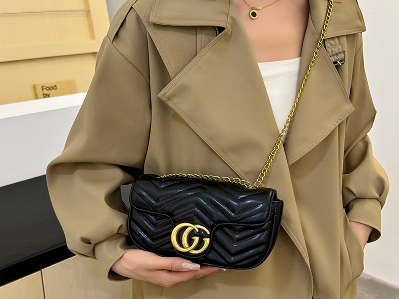 Quilted Gucci Inspired Gold Chain Shoulder Bag for Women