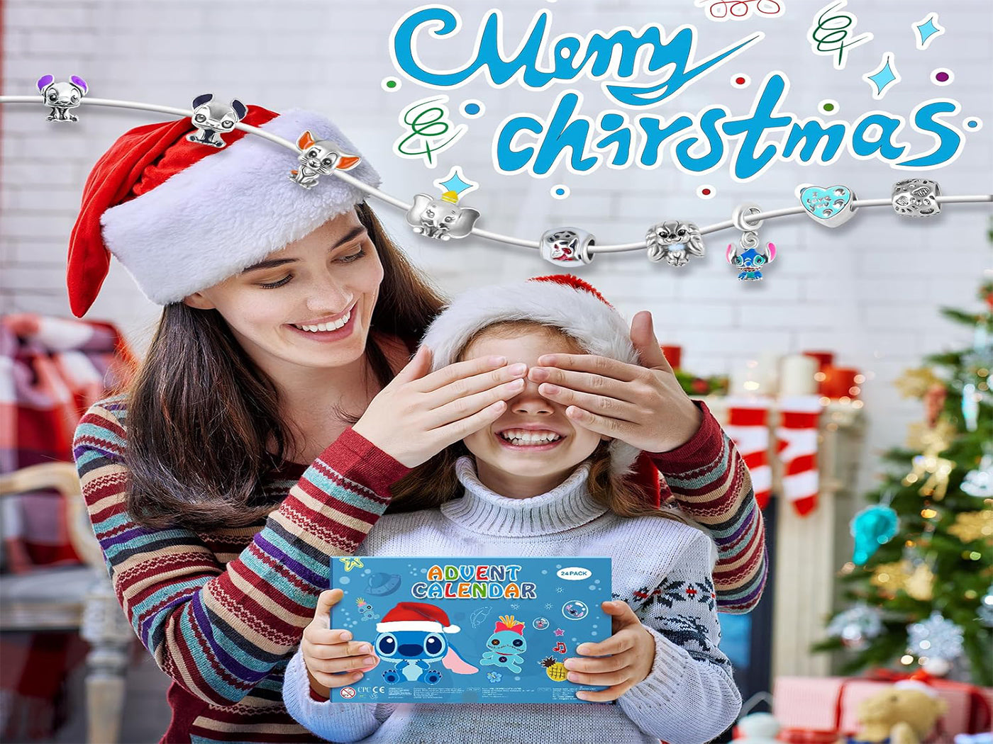 Stitch Inspired Charm Jewelry DIY Bracelets Set Christmas Advent Calendar