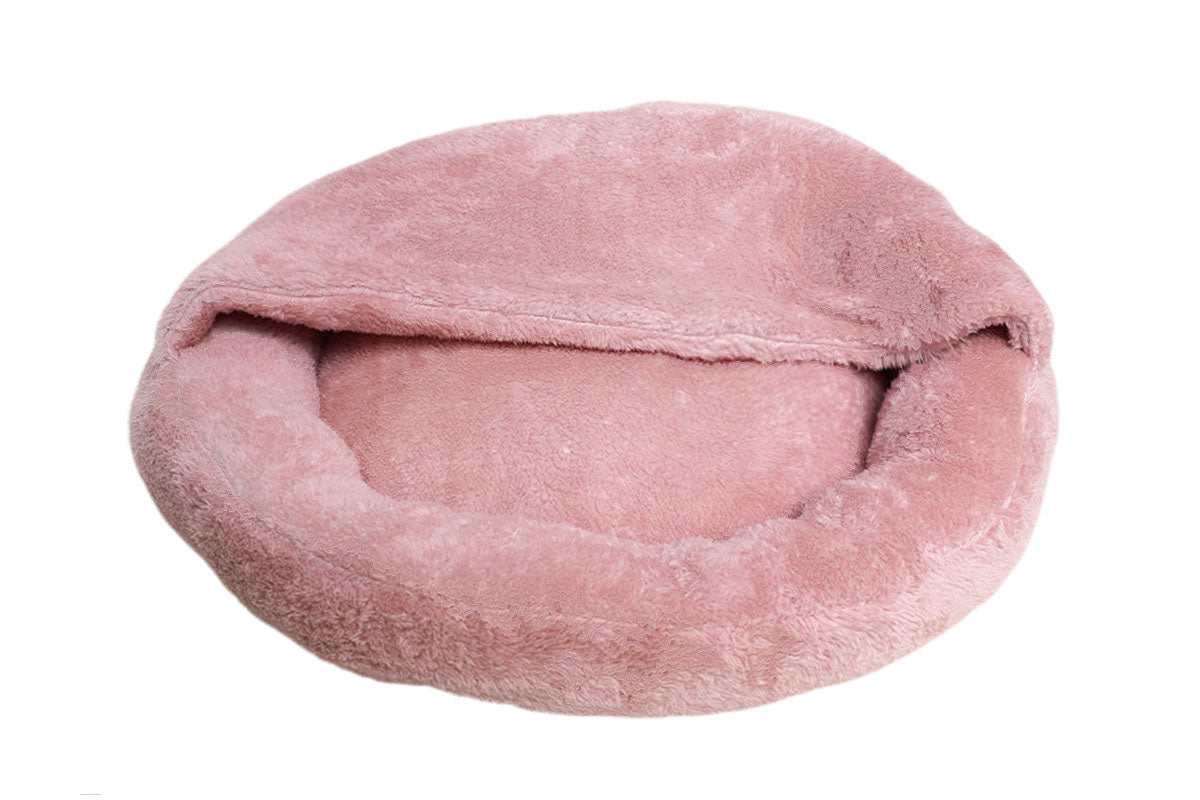 Semi-Enclosed Plush Pet Bed Calming Hooded Cat Small Dog Bed 60cm