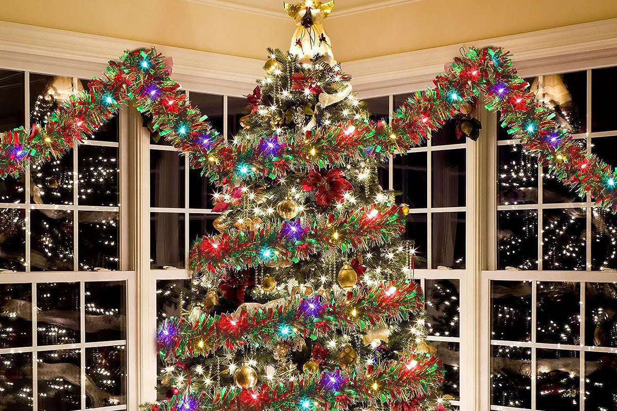 5M Christmas Garland With String Lights Hanging Tinsel Garlands For Xmas Tree