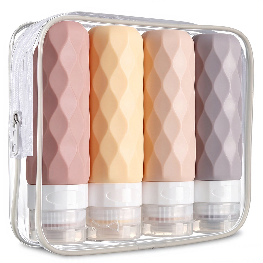 4 Piece 90ml Silicone Refillable Travel Bottle Set