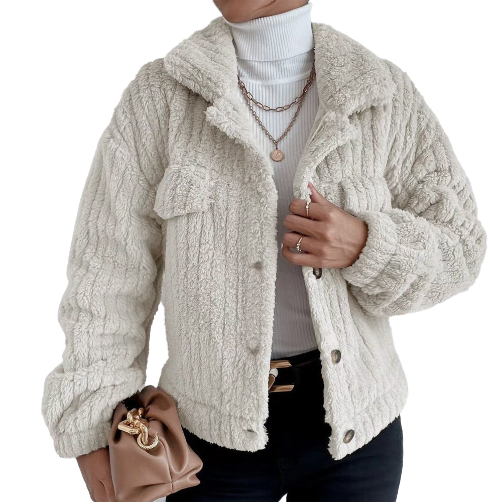 Women Winter Long Sleeve Fleece Jacket Cropped Coats Outerwear