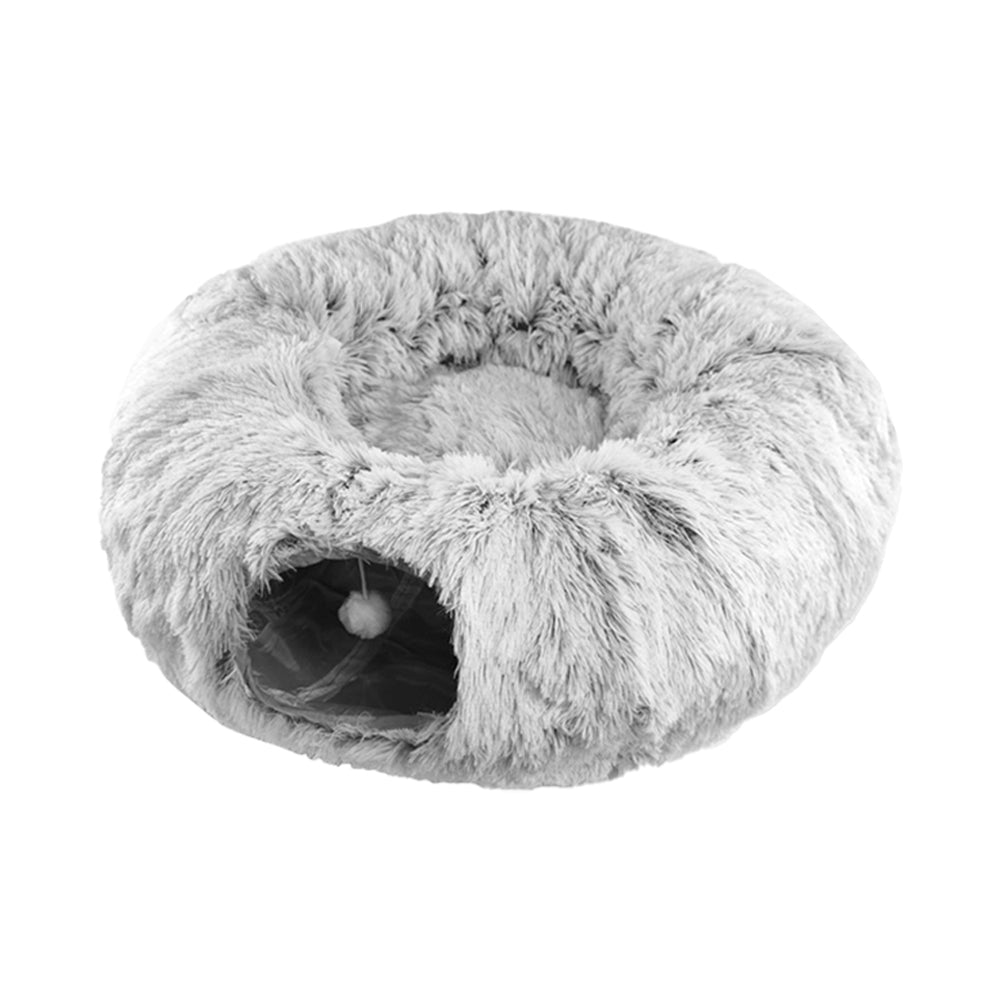 Winter Plush Cat Tunnel with Cat Bed