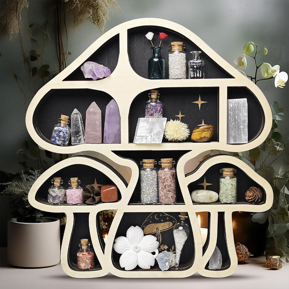 Wooden Shelf Halloween Crystal Display Shelf Decor-Mushroom