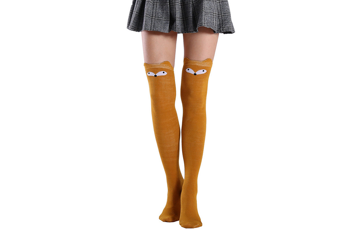 Women Lady Thigh High Stockings Warm Over Knee Socks Cat Design Long Socks