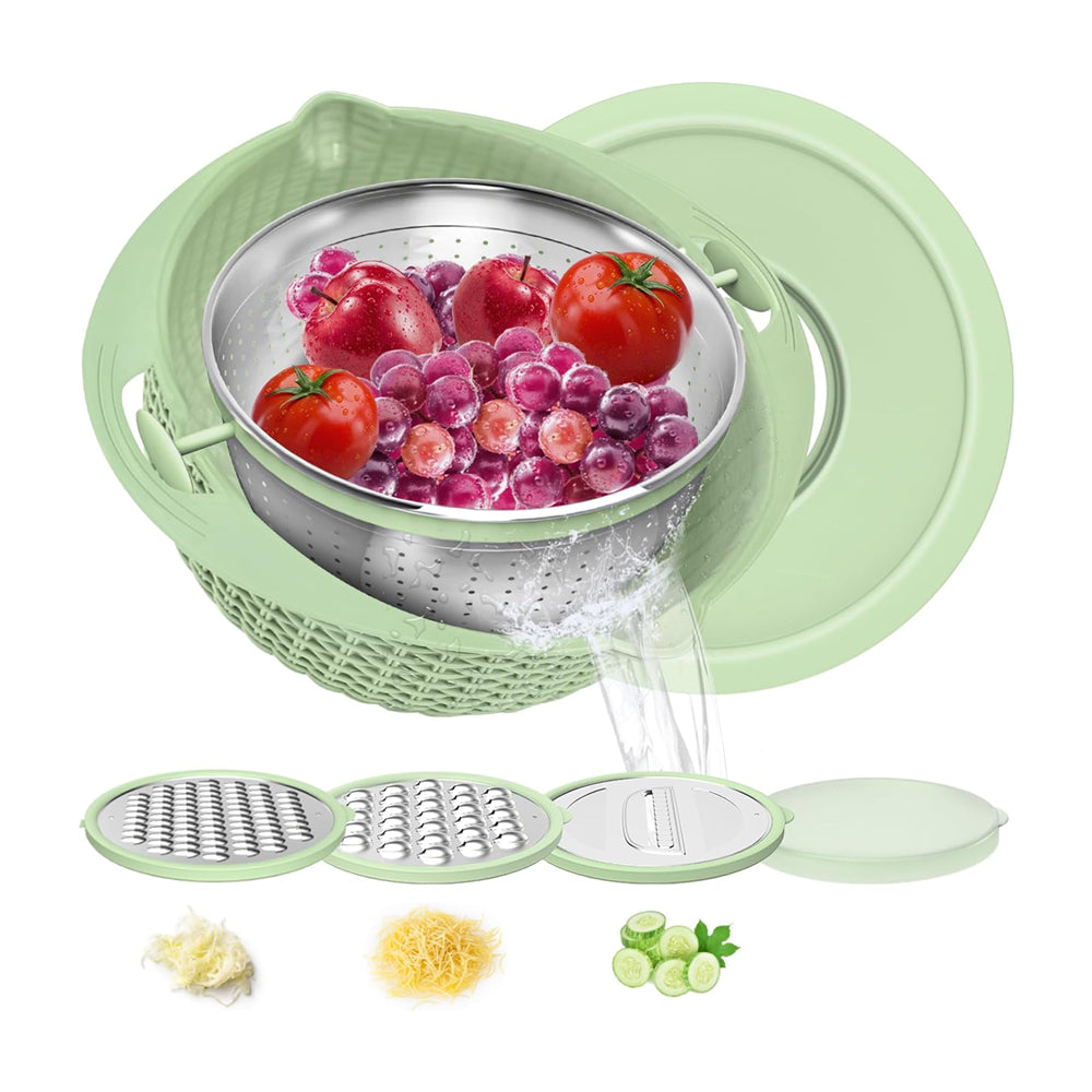4 In 1 Double-layer Rotatable Colander Bowl Set with Lid and 3 Blades