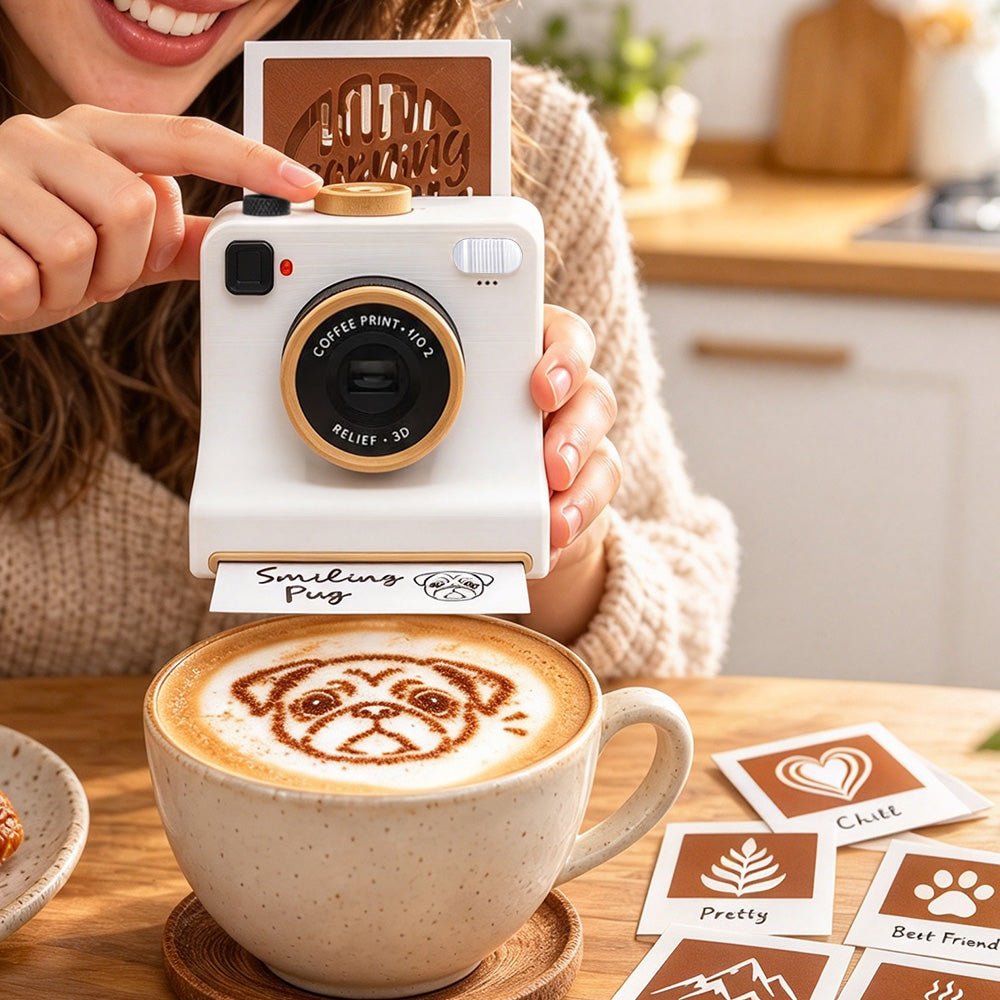 Retro Camera-Shaped Coffee Latte Art Stencil Tool for Home Cafe Barista Gift-Style 1