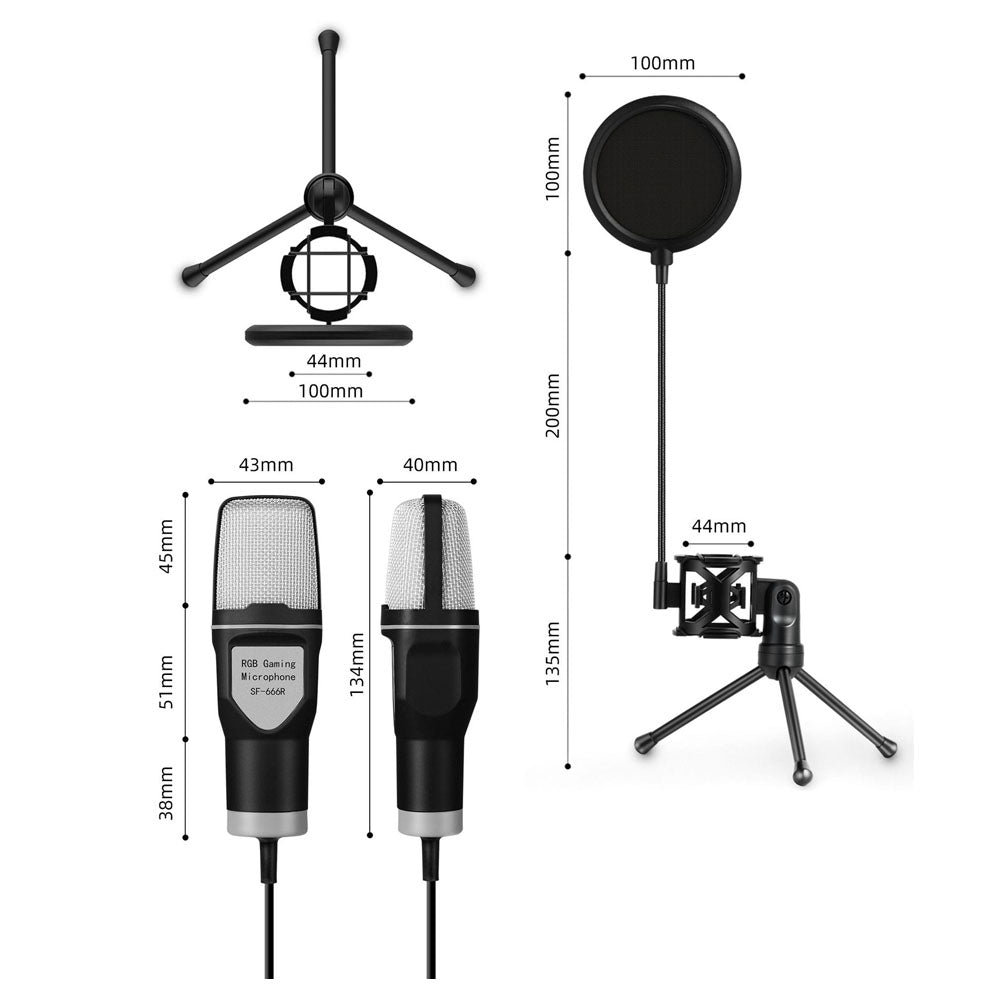 USB Condenser RGB Gaming Microphone with Tripod Stand