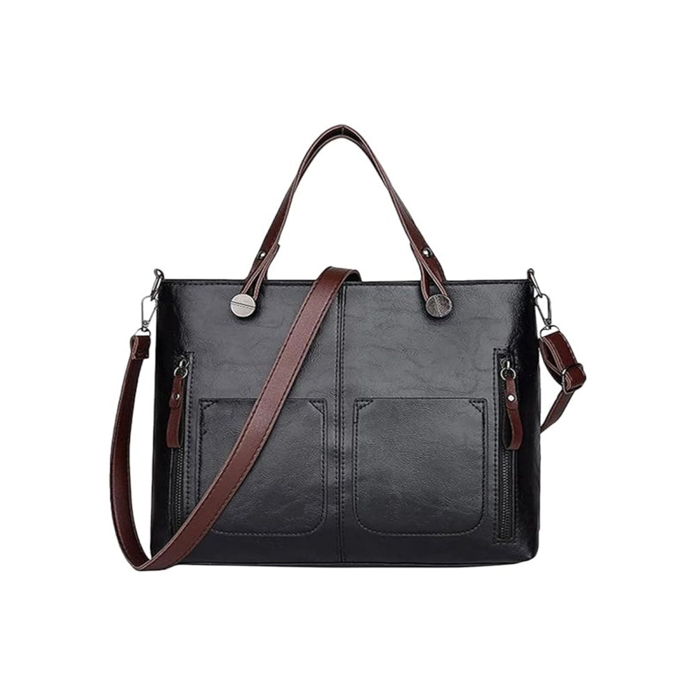 Vintage PU Leather Shoulder Tote Bag with Large Capacity for Women