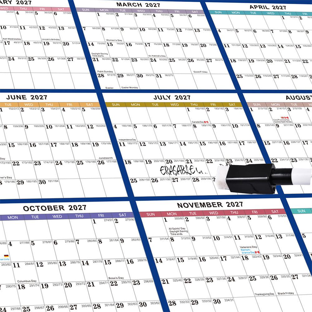 2027 Double Sided Dry Erase Wall Planner Calendar 88 x 59cm