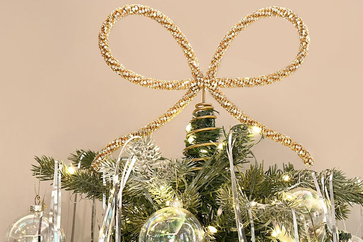 Sparkling Christmas Tree Top Bow for Holiday Decoration