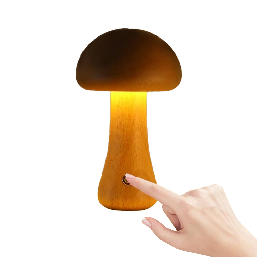 Wooden Mushroom Rechargeable Battery Operated Lamp with Stepless Dimming